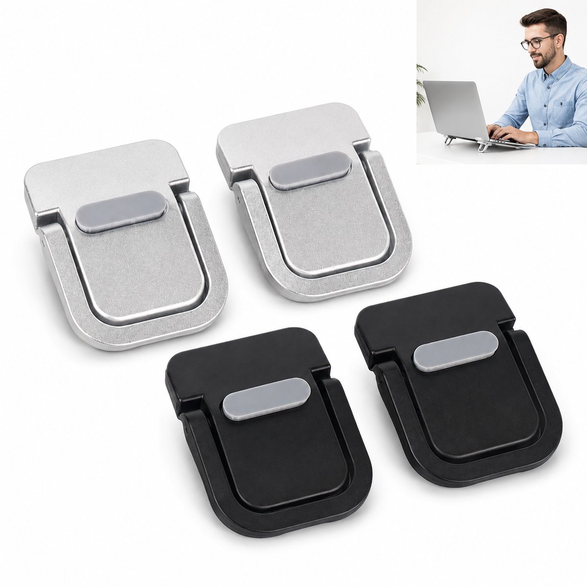 Laptopstandaarden - Toetsenbordverhogers 4 Stuks -Draagbare - Robuust - Hoog Draagvermogen - Voor Mobiel Werken, Reizen En Zakenreizen - Zwart + Zilver