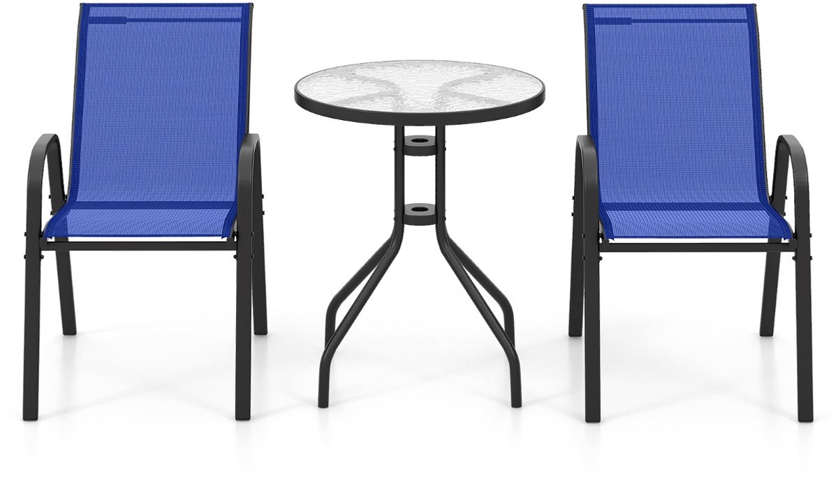 SureDeal® - Tuinset - 3-delig Balkonmeubelset Bistrotafel - Stapelbare Stoelen Bistroset - 60x60x70 cm - Blauw