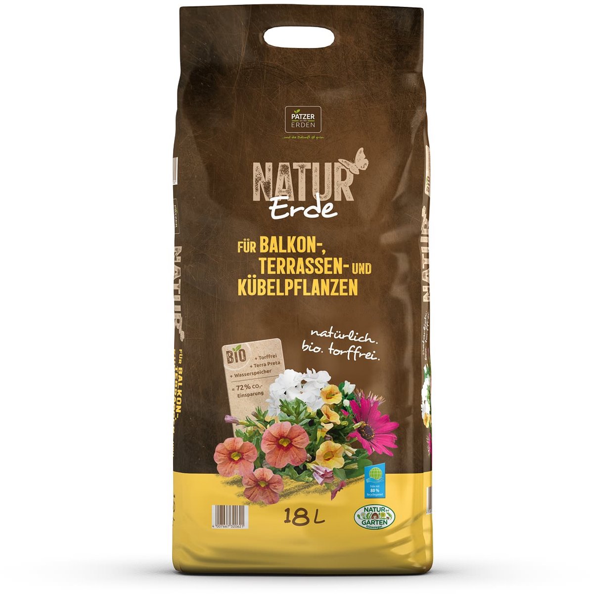 PATZER NATUR Aarde BIO Balkon Terras & Kuipplanten Turfvrij 18 liter