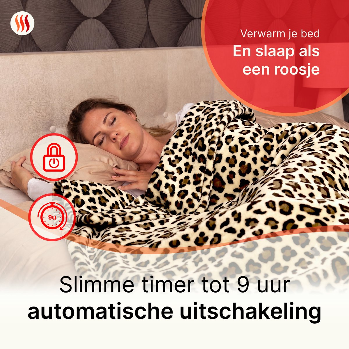 Seranova Elektrische Deken XXL - 180x160 cm - 2 Persoons Bovendeken - Warmtedeken - Dubbelzijdig Fleece Sherpa - Panter – foto 5
