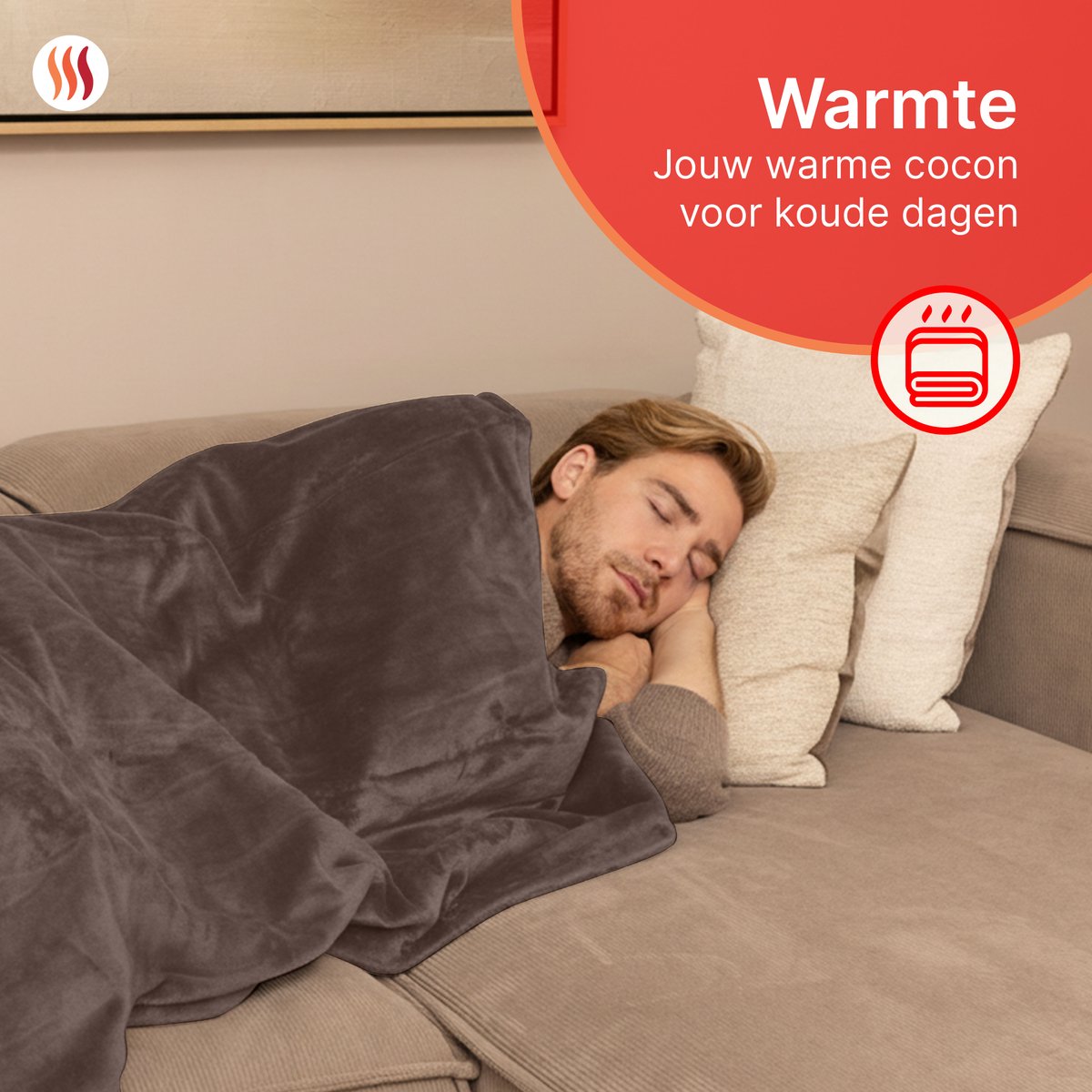 Seranova Elektrische Deken - 160x120 cm - 1 Persoons Warmtedeken - Dubbelzijdig Fleece - Knuffeldeken - Kastanjebruin – foto 7