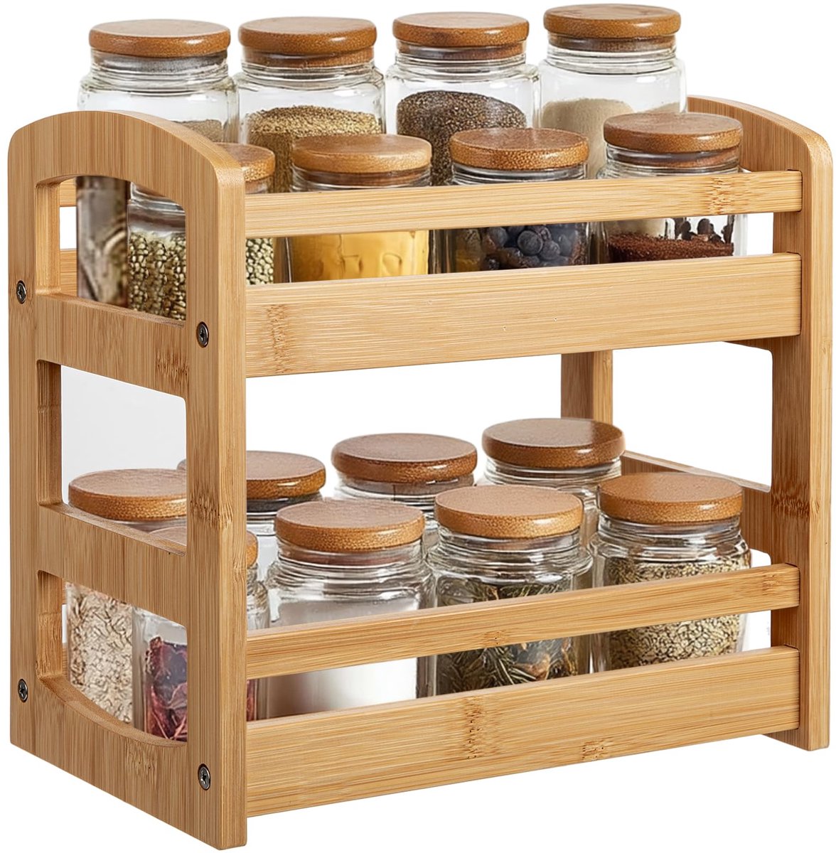Bamboe Opbergrek - 2-Laags - Aanrecht Organizer voor Keuken & Badkamer, Kruiden & Cosmetica - Natuurkleurig
