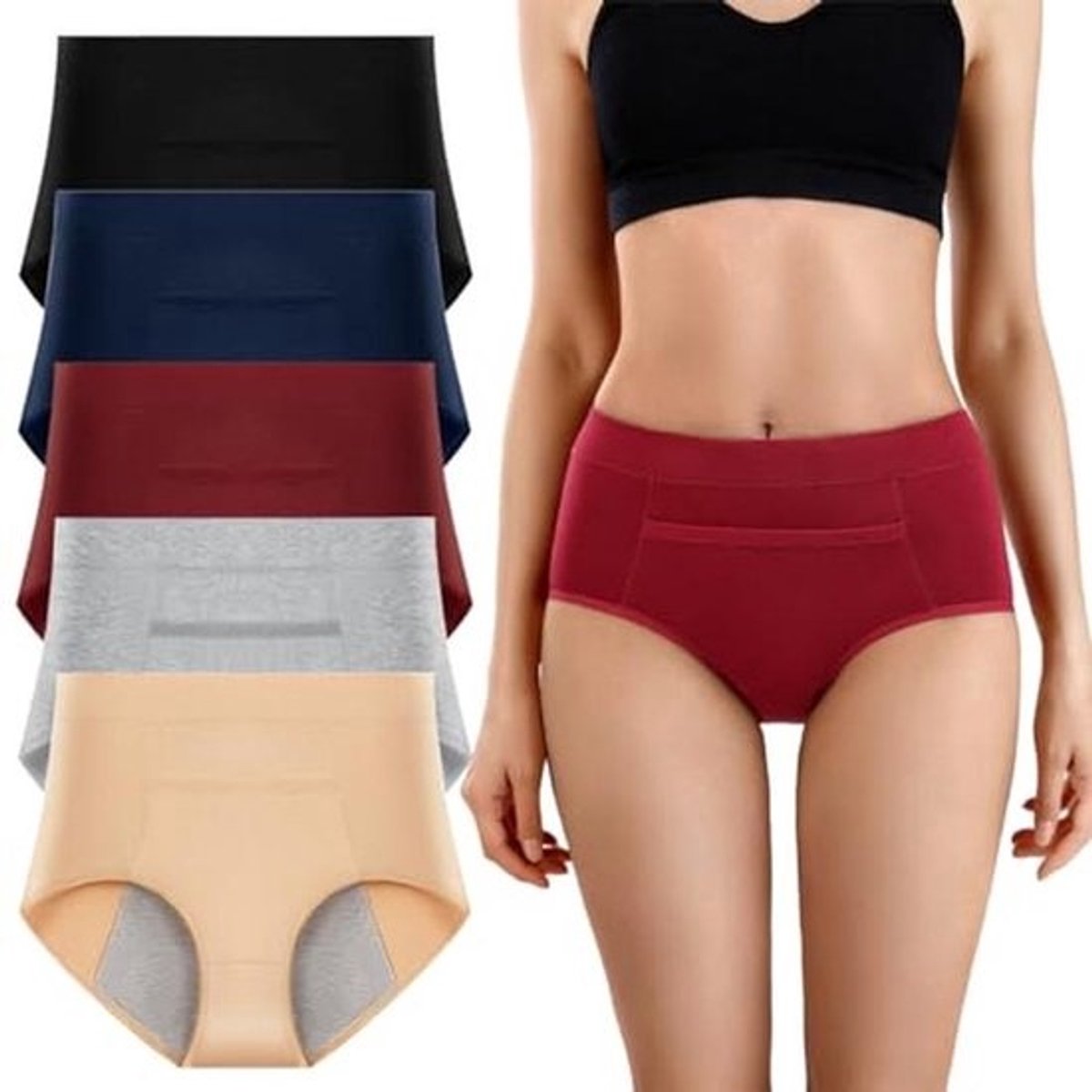Menstruatiebroek voor dames, lekvrije onderbroeken, set van 5, gemiddelde taille