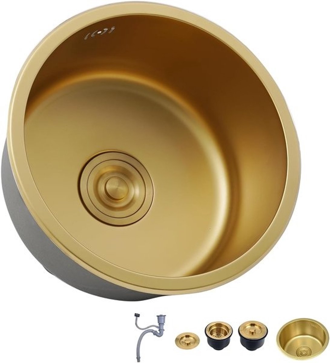 Ronde RVS Spoelbak Goud - Compact Keukenonderbouw Spoelbak met Afvoer - 32x32cm