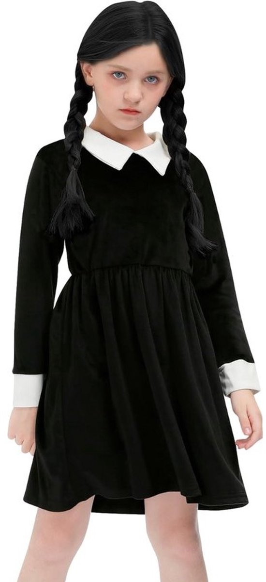 Zwarte Meisjesjurk met Peter Pan Kraag - Elegante Midi Jurk voor Kinderen