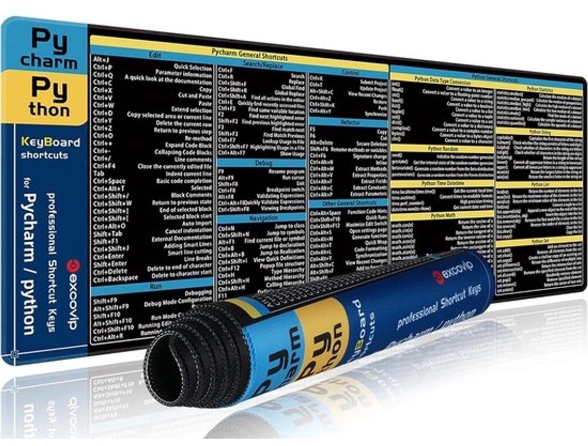 XL Muismat met Python en Programmeer Sneltoetsen - 80x30cm Bureauonderlegger voor Ontwikkelaars