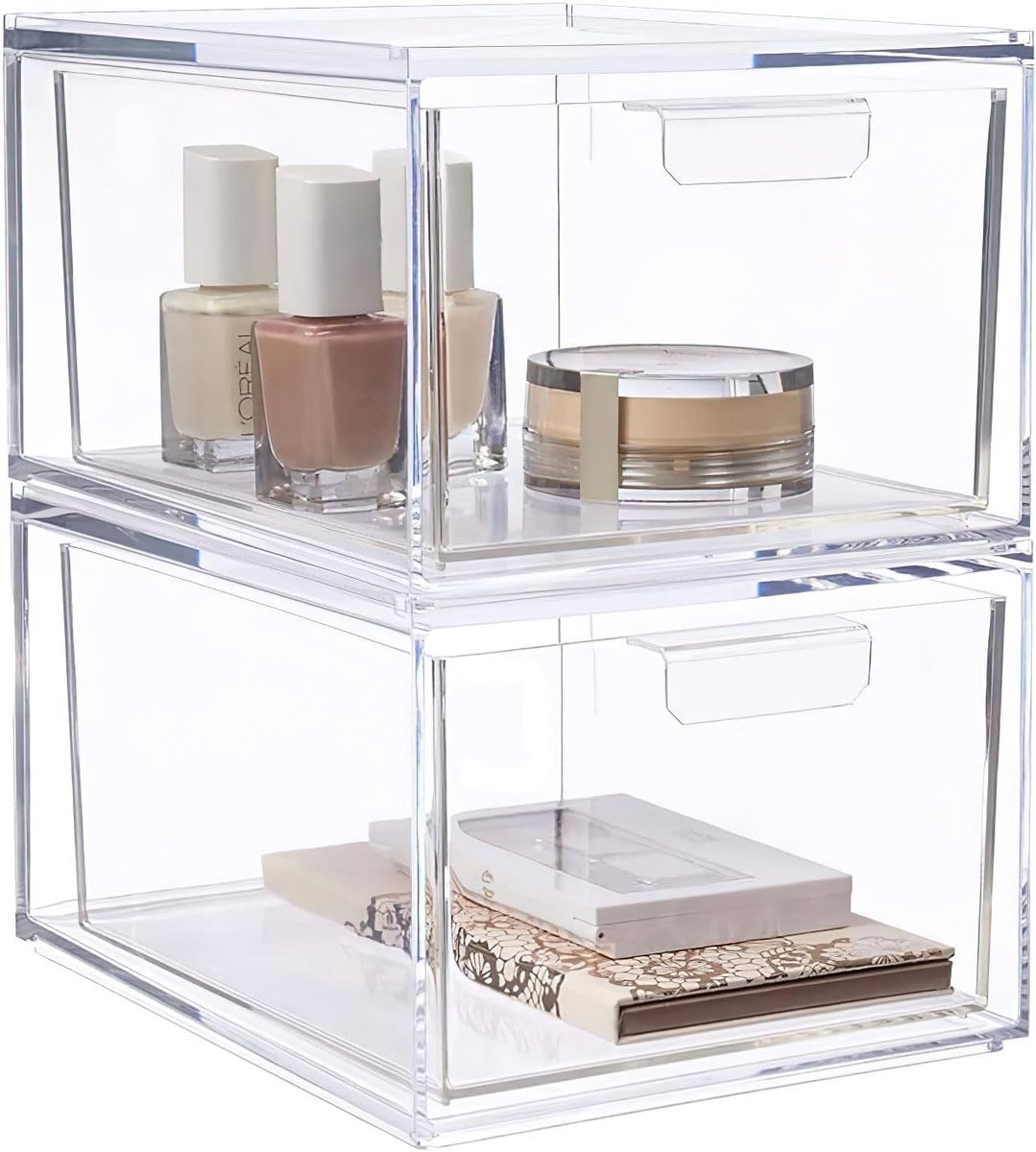 Ladebox - Transparant Wit - 20 x 15,4 x 11,2 cm - Stapelbare Organizer van Duurzaam Kunststof - Voor Badkamer en Cosmetica