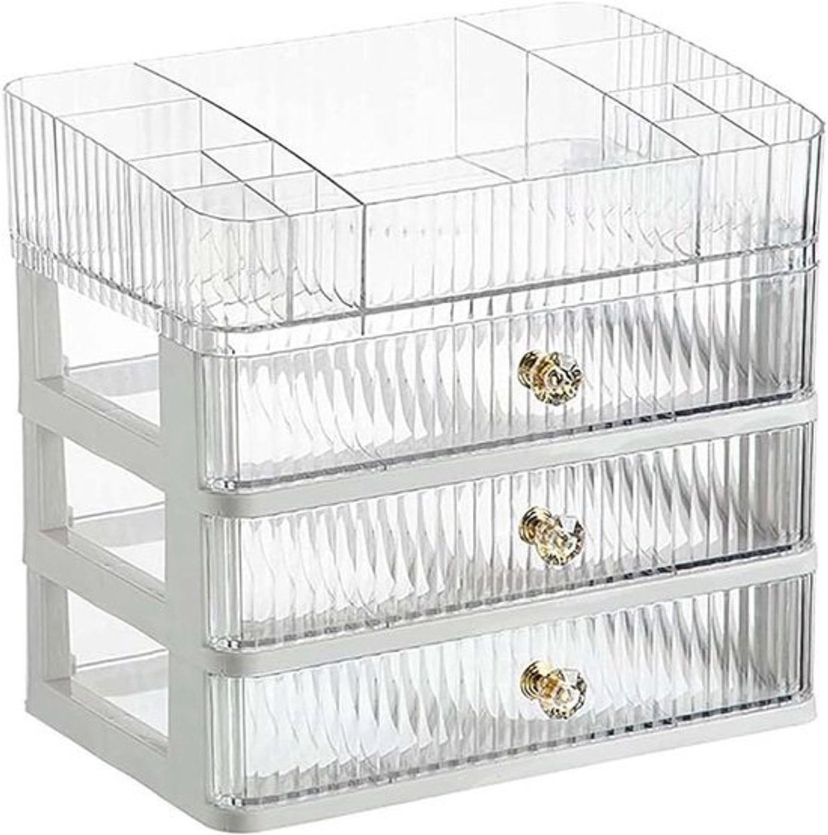 Stapelbare Make-up Organizer met 3 Laden en Afneembaar Dienblad | Cosmetica & Huidverzorging Opbergsysteem