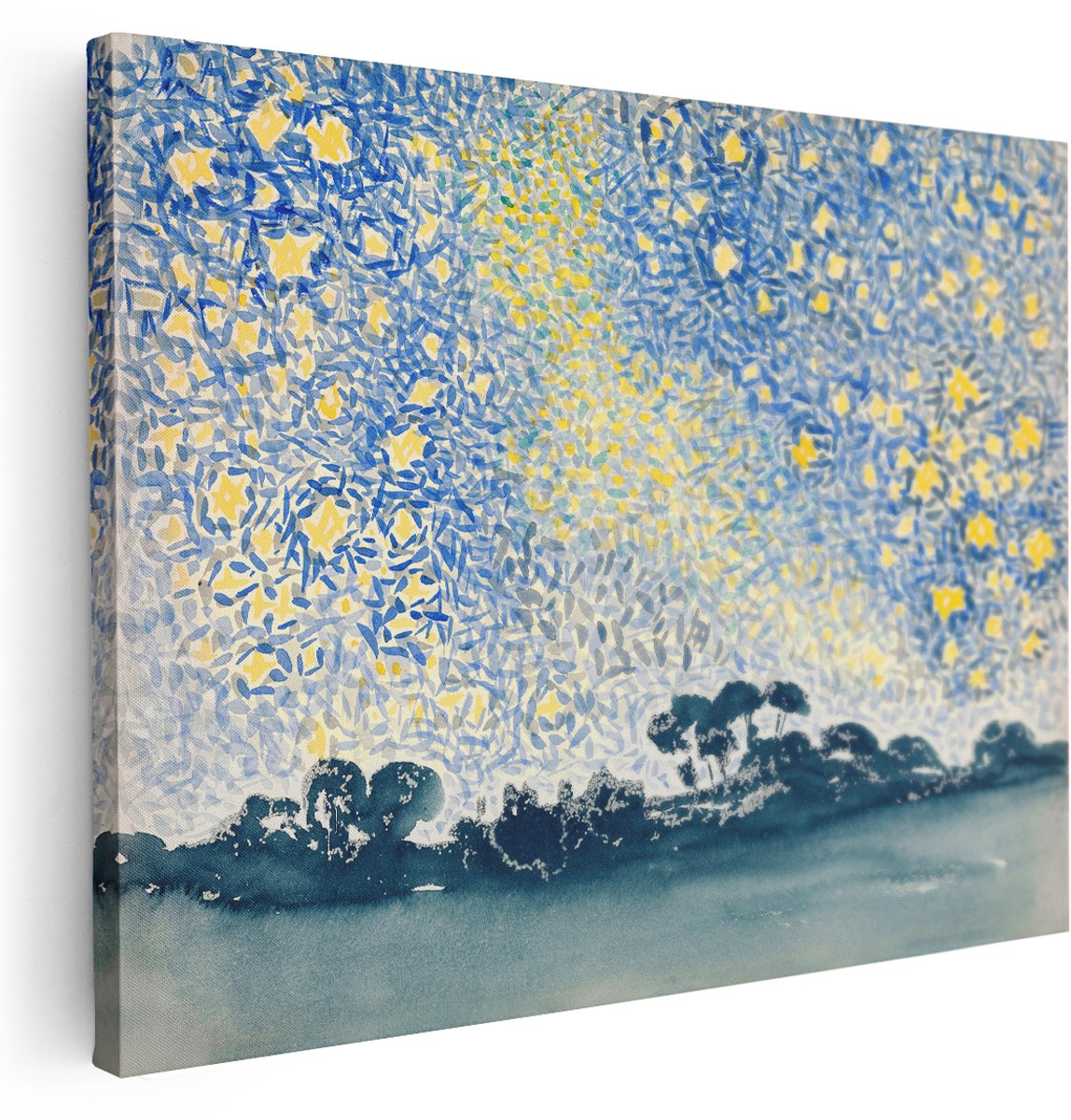 Artaza Canvas Schilderij Nachtlandschap - 160x120 cm - Groot - Wanddecoratie Sterren - Muurdecoratie Natuur - Kamer Accessoires Woonkamer - Blauw