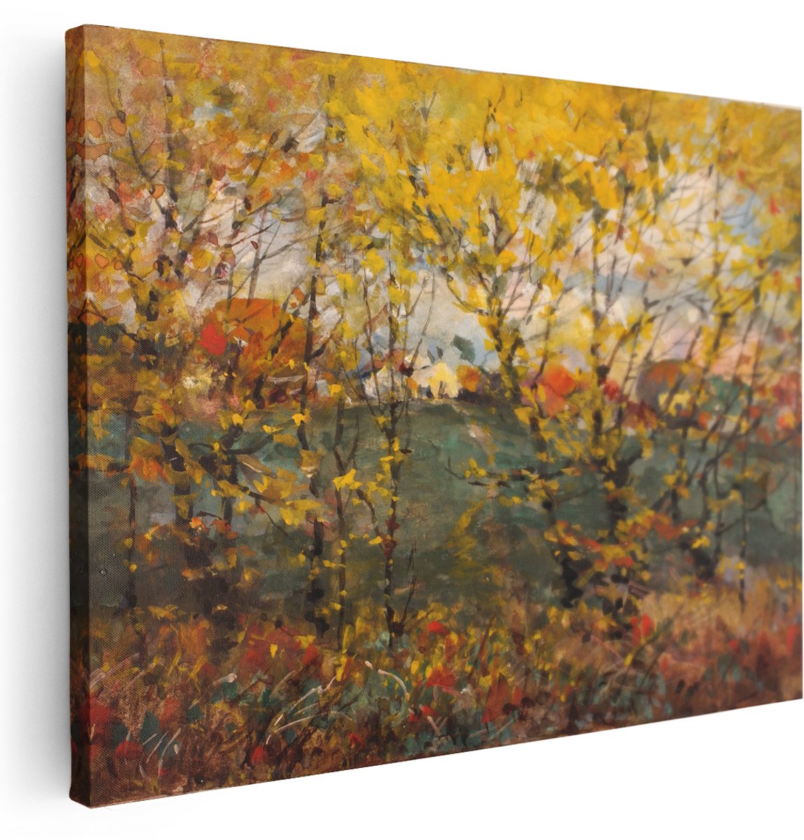 Artaza Canvas Schilderij Bomen Herfst - 160x120 cm - Groot - Wanddecoratie Natuur Landschap - Muurdecoratie Bos - Schilderijen Op Canvas Woonkamer