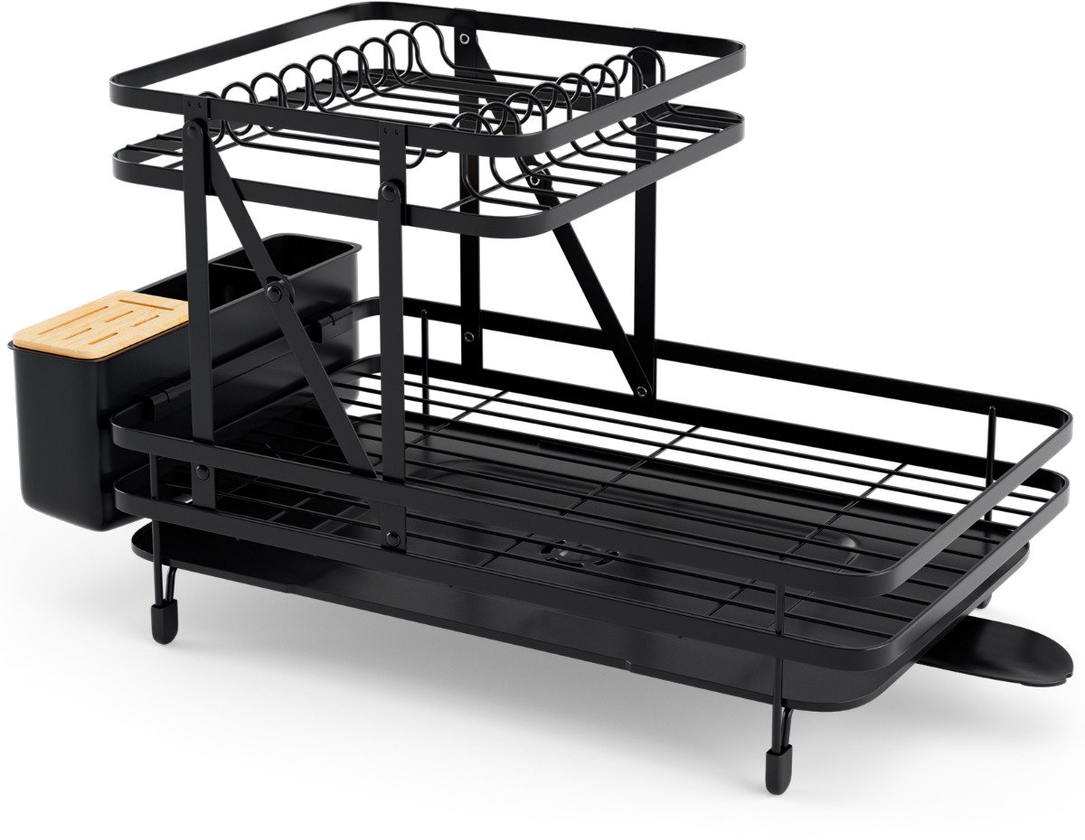 SureDeal® - Afdruiprekk - Opvouwbaar Afdruiprek - Droogrek Tier Metalen - Aanrecht Zwart - 49x56x31 cm - Donkerbruin