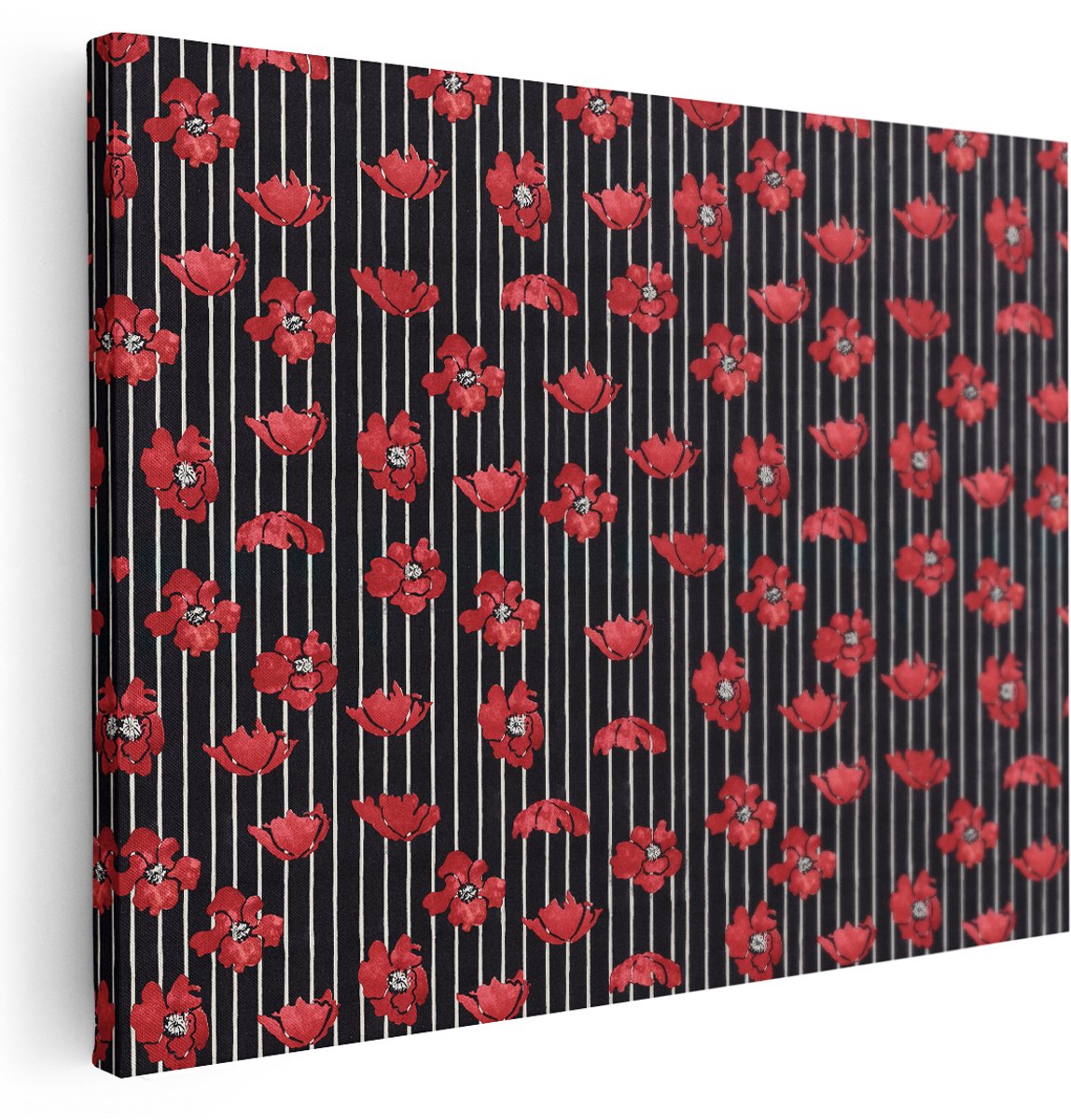 Artaza Canvas Schilderij Klaprozen - 160x120 cm - Groot - Wanddecoratie Bloemen Patroon - Muurdecoratie Zwart Wit - Decoratie Vintage