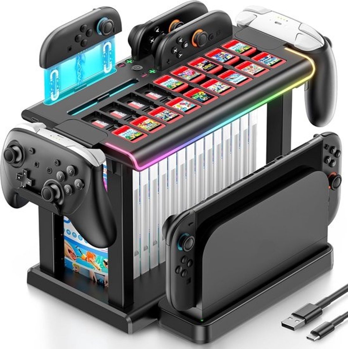 Alles-in-1 Oplaadstation en Organizer voor Switch 2 - 18 Kaartslots & Controller Oplader