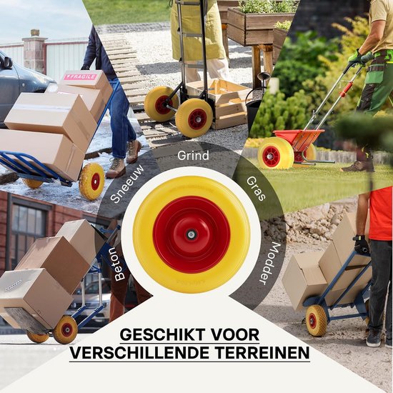 Kruiwagenwiel Massief - PU Wiel - Materiaal Transport - Lekvrij Polyurethaan - 4.00-8 180kg - Geel Rood — afbeelding 3