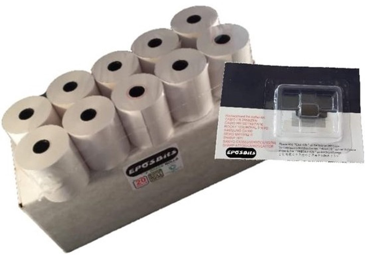 Kassabonrolletjes en Inktlint voor Kassa/Rekenmachine - 20 Rollen + 1x Inkt