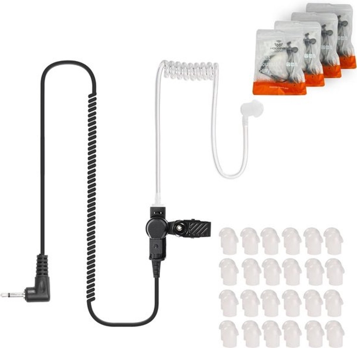4x Transparante Akoestische Slang Oordopjes met 3.5mm Jack voor Radio's - Inclusief Clips en Extra Dopjes