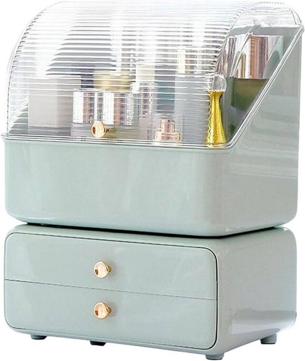 Cosmetica Organizer 2-in-1 met Lades en Stofdicht Deksel - Make-up Opbergsysteem Groen