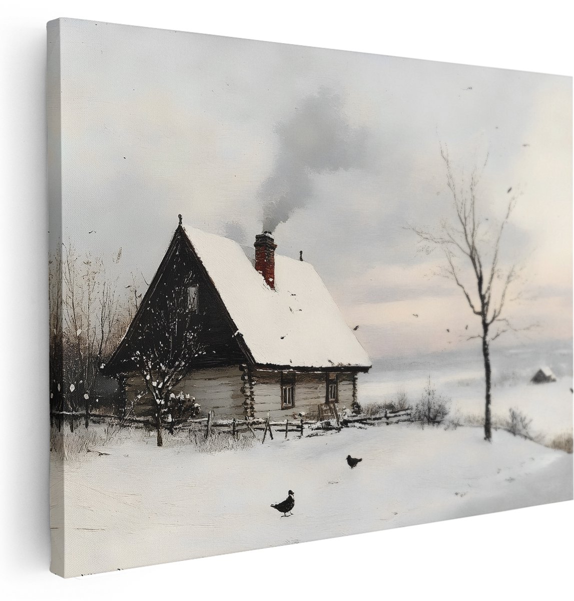 Artaza Canvas Schilderij Besneeuwd Huisje - 160x120 cm - Groot - Wanddecoratie Landschap - Muurdecoratie Landelijk - Kamer Accessoires Winter
