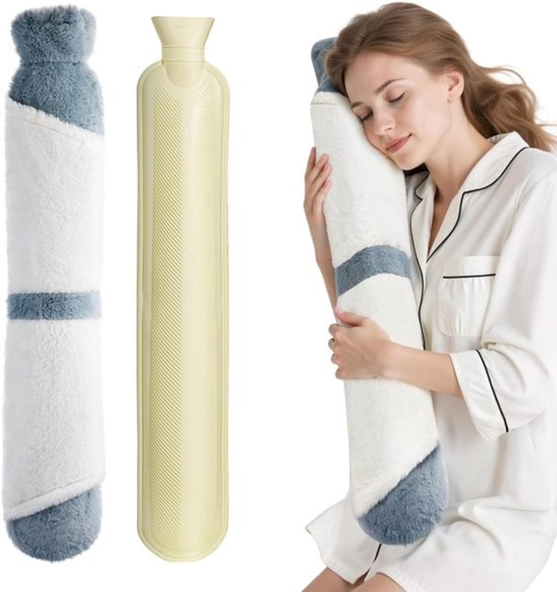 Lange Warmwaterkruik 2 Liter met Zachte Antislip Overtrek - Ideaal als Kruik voor Comfort en Warmte