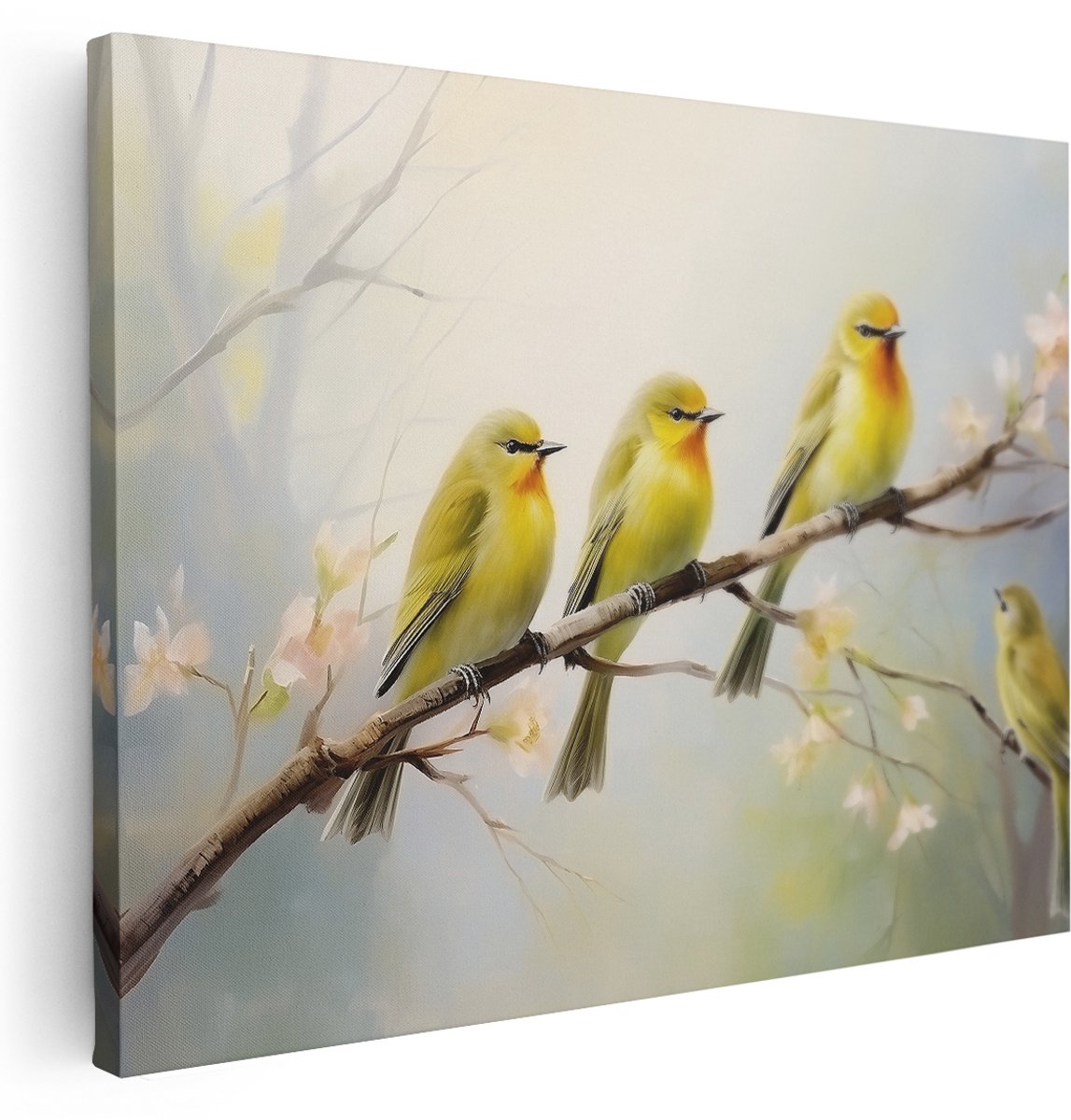 Artaza Canvas Schilderij Vogel - 160x120 cm - Groot - Wanddecoratie Bloesemtak - Muurdecoratie Natuur - Schilderijen Op Canvas Dieren