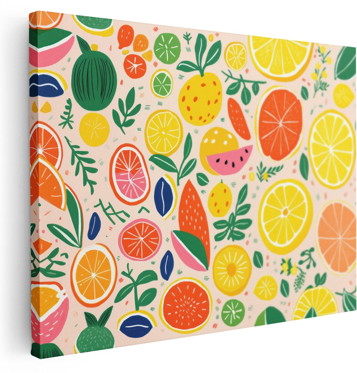 Artaza Canvas Schilderij Fruit Patroon - 160x120 cm - Groot - Wanddecoratie Botanisch - Muurdecoratie Kleurrijk Canvas - Schilderijen Op Canvas