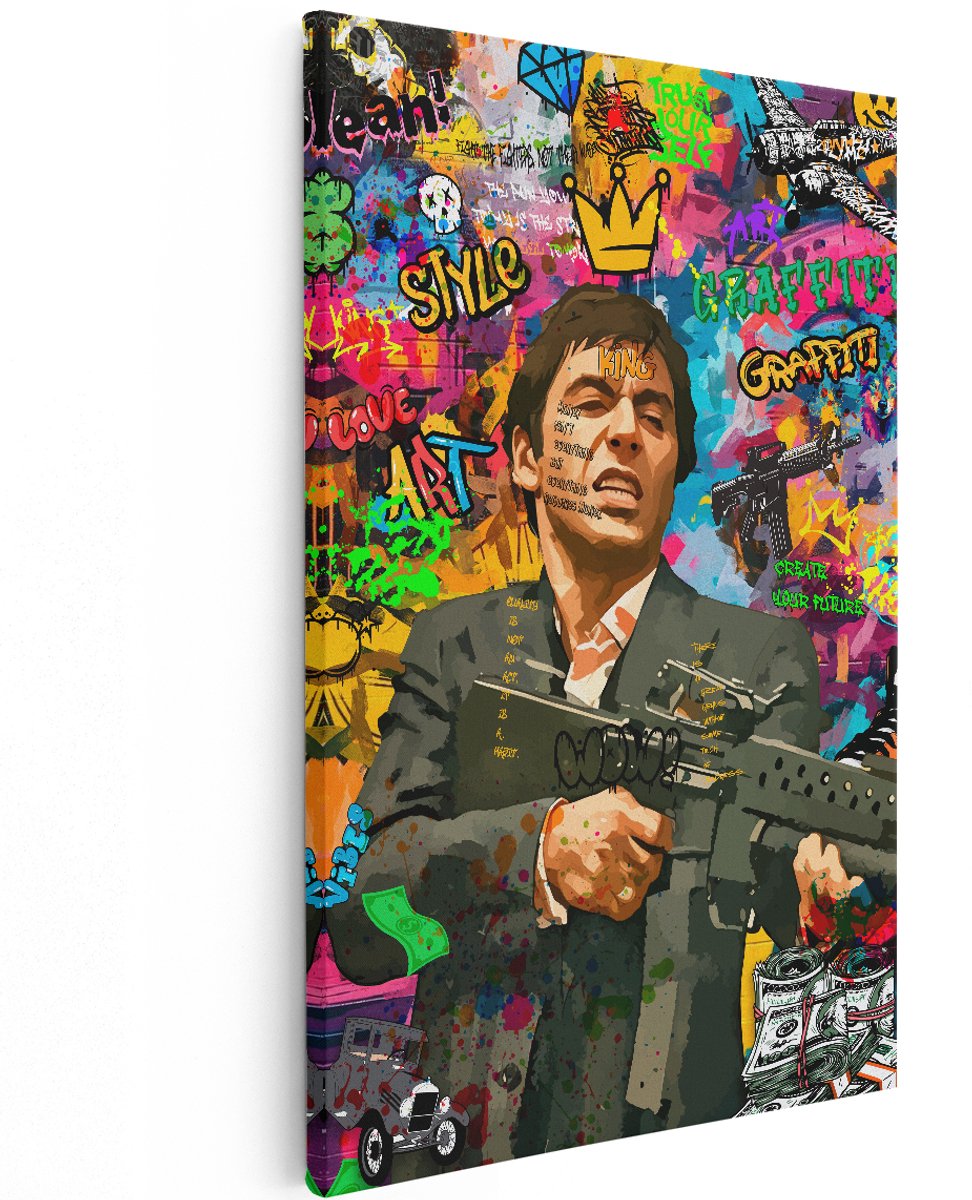 Artaza Canvas Schilderij Scarface - 120x180 cm - Groot - Wanddecoratie Tony Montana - Muurdecoratie Graffiti Art - Decoratie Popart Film