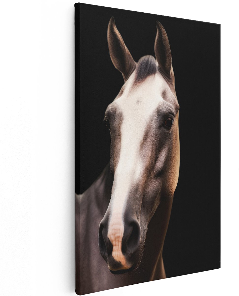 Artaza Canvas Schilderij Paard - 120x180 cm - Groot - Wanddecoratie Dieren - Muurdecoratie Paardenhoofd - Decoratie Zwart - Schilderijen Op Canvas