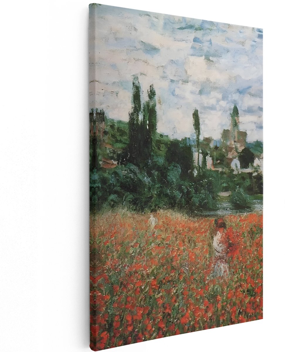 Artaza Canvas Schilderij Klaprozenveld - 120x180 cm - Groot - Wanddecoratie Monet - Muurdecoratie Landschap - Decoratie Bloemen Woonkamer