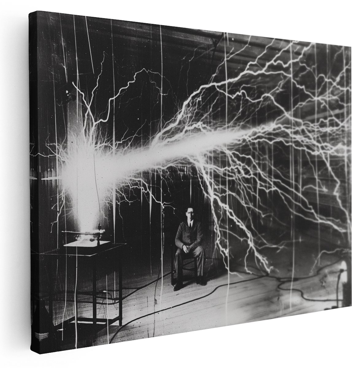 Artaza Canvas Schilderij Man voor een Bliksemschicht - 160x120 cm - Groot - Wanddecoratie Woonkamer - Schilderijen - Muurdecoratie