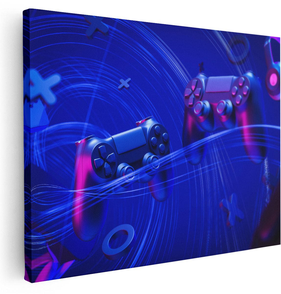 Artaza Canvas Schilderij Twee Gaming Controllers - Gamen - 160x120 cm - Groot - Wanddecoratie Woonkamer - Schilderijen - Muurdecoratie