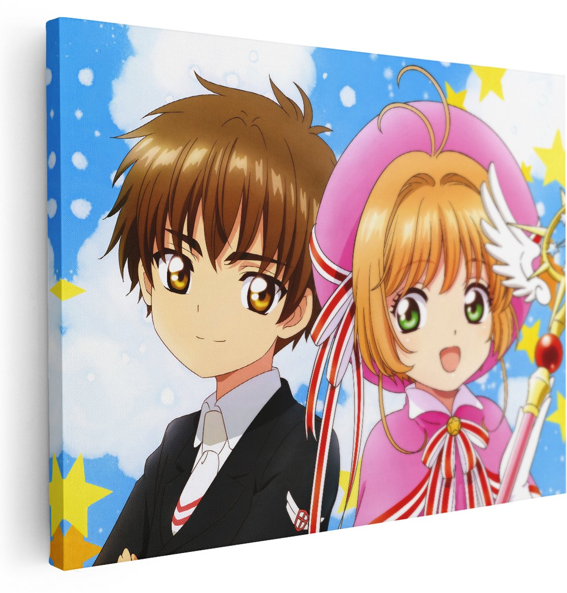 Artaza Canvas Schilderij Anime Meisje met Magische Staf - 160x120 cm - Groot - Wanddecoratie Kinderkamer - Muurdecoratie Sterren - Kamer Accessoires