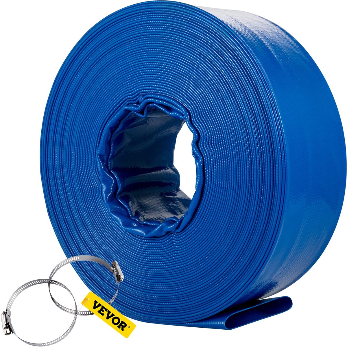 VEVOR Afvoerslang 38 mm x 32 m platte slang van pvc-weefsel, robuuste afvoerslang met slangklemmen, weerbestendig en - ShopVlot