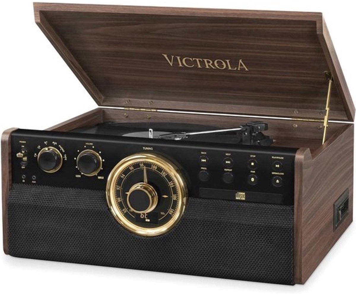 6-in-1 Bluetooth Platenspeler en Muziekcenter met CD en Cassette Speler