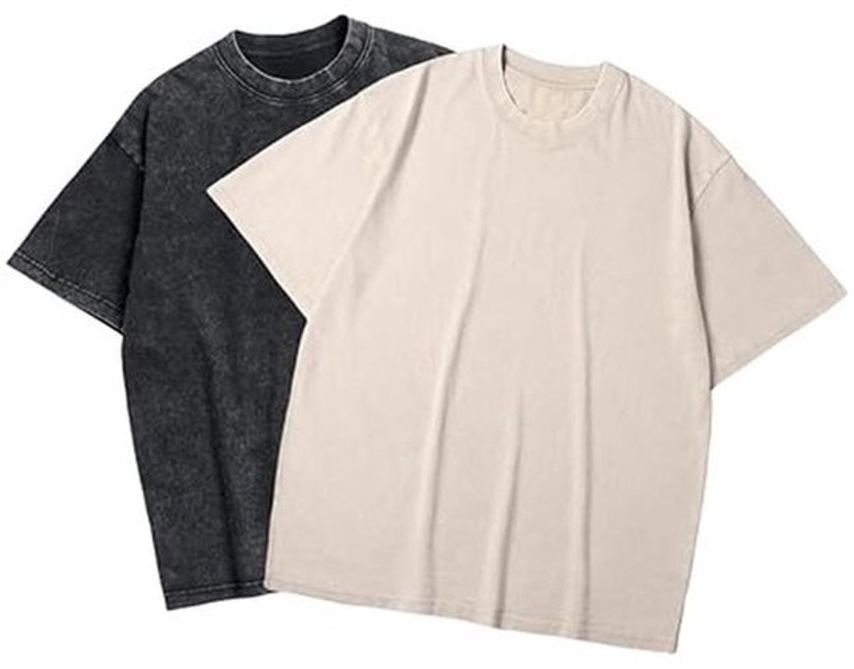 Oversized T-shirt voor Heren en Dames | 2-pack Katoenen T-shirts - Zwart en Veelkleurig