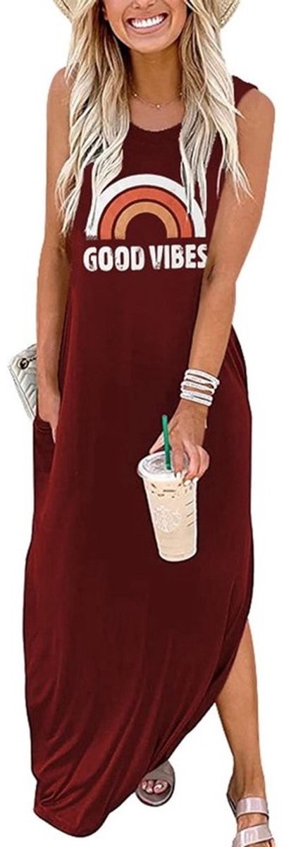 Zomerse Maxi Dress voor Dames - Casual Mouwloos T-Shirt Jurk met Zakken