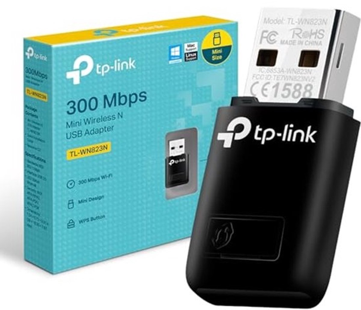 300Mbps WLAN USB Stick - Mini Adapter met WPS - Compatibel met Windows, Mac en Linux