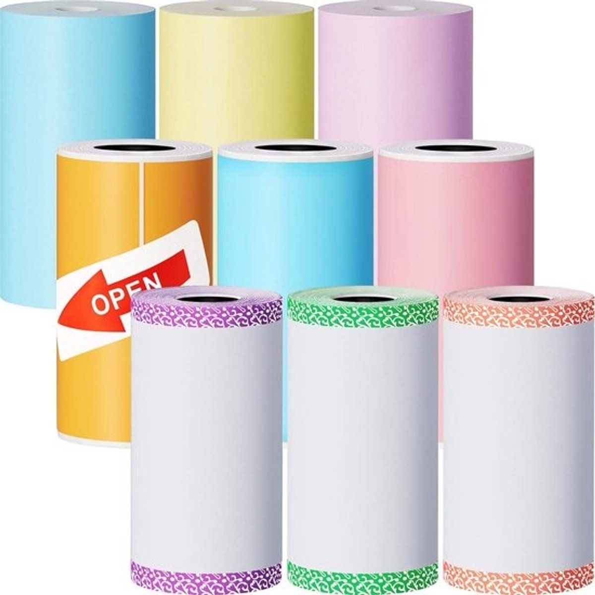 9 rollen thermisch printerpapier, minirol, zelfklevend, bedrukbaar, compatibel met mini-printer P1, Peripage A6-serie, 57 x 30 mm (klassieke kleur)