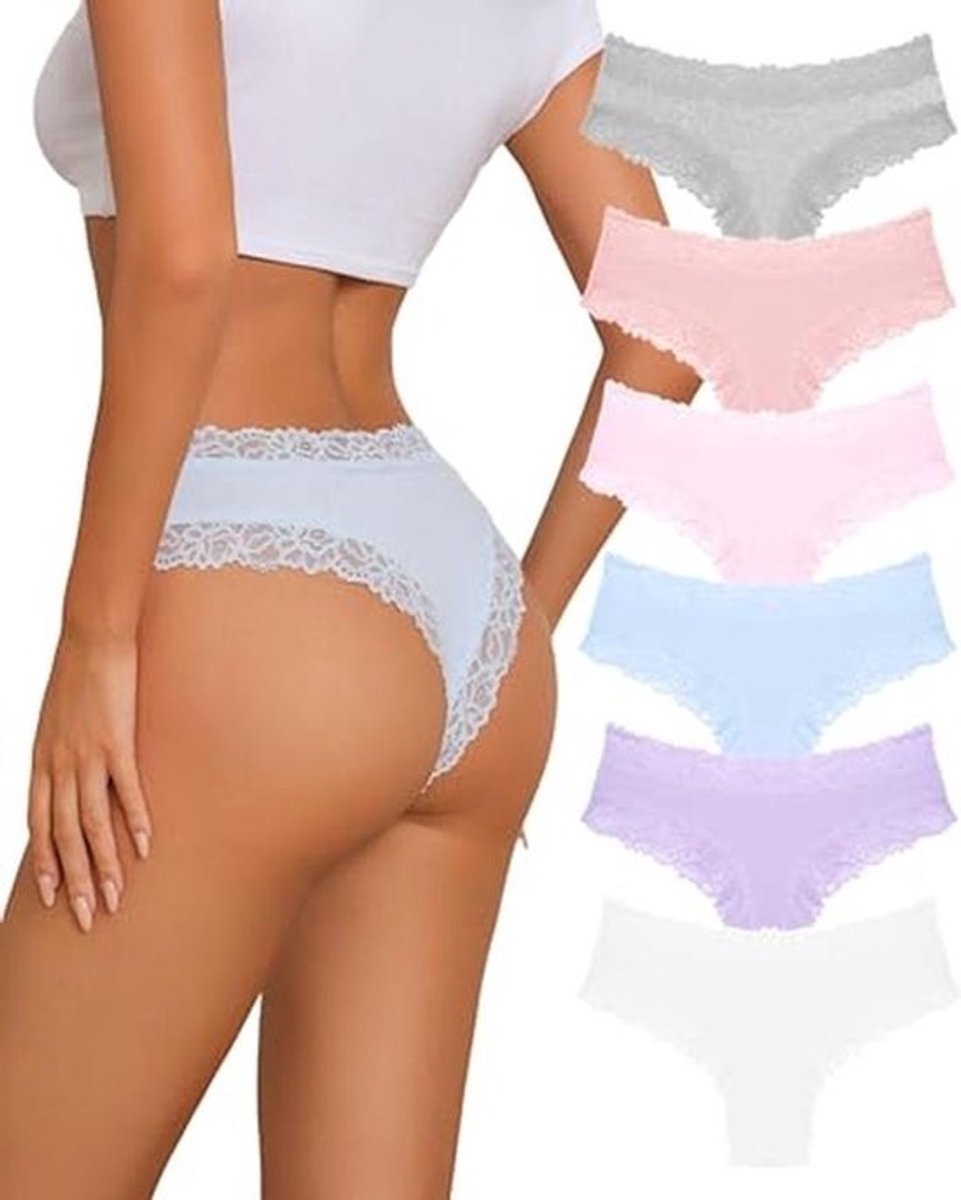 Dames Katoenen Braziliaanse Slips - Sexy Ondergoed Multipack van 6 - Ademend Hipster Design