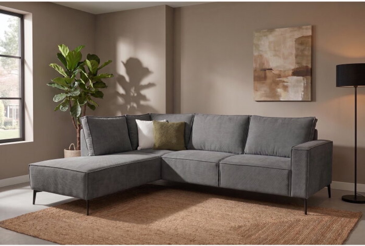Hoekbank Valenzo Grijs - Memphis 6 – Ottomane links – 265x210 cm