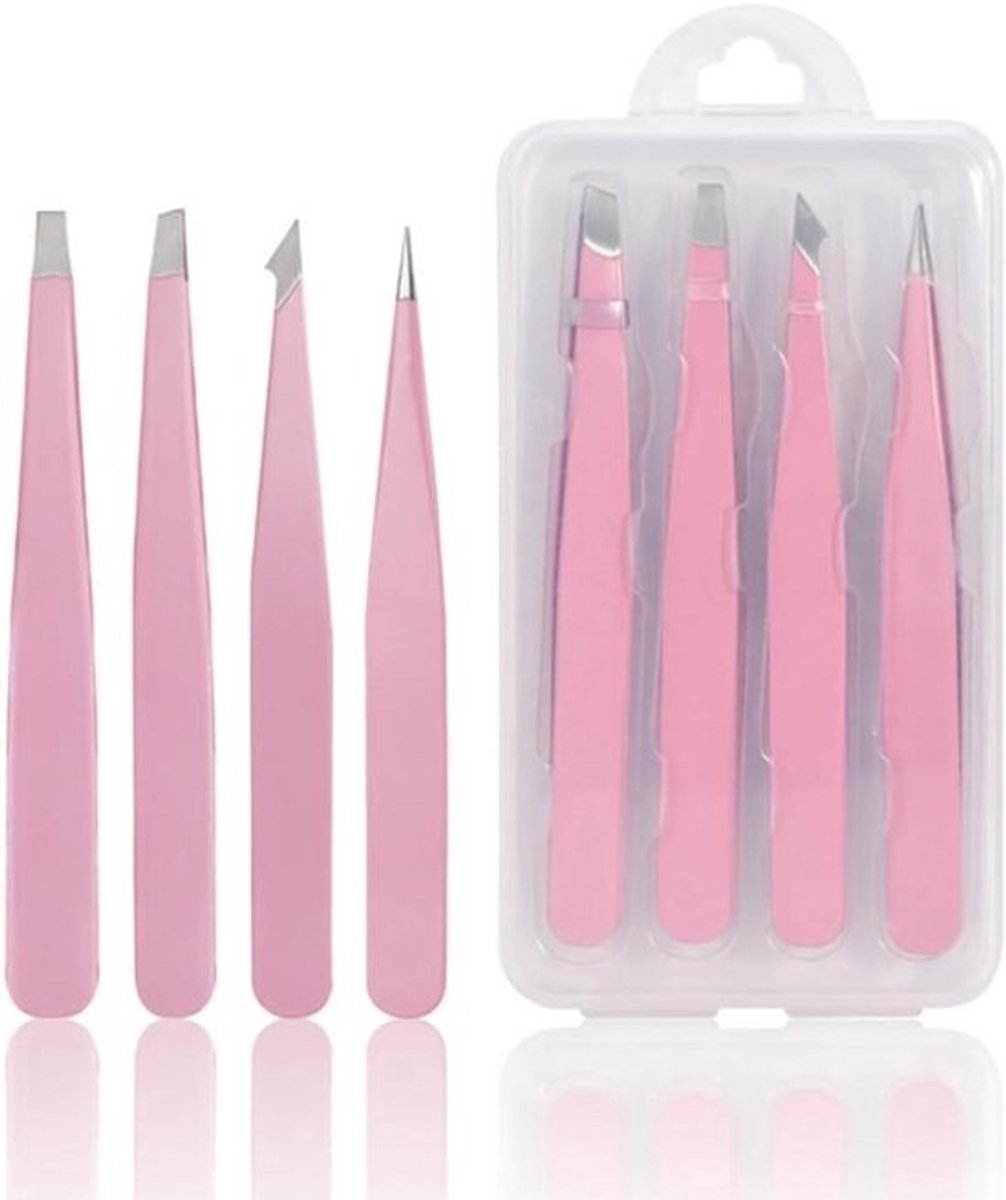 Pincetten Set van 4 roestvrijstalen pincetten, perfecte precisie voor het epileren van wenkbrauwen, gezichtshaar, hoogwaardige pincet voor ingegroeide haren, gezichtshaar, voor damesgeschenken