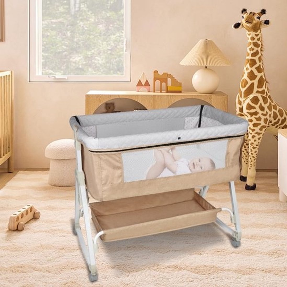 3-in-1 Baby Reiswieg met Matras, Co-sleeper en Verstelbare Hoogte