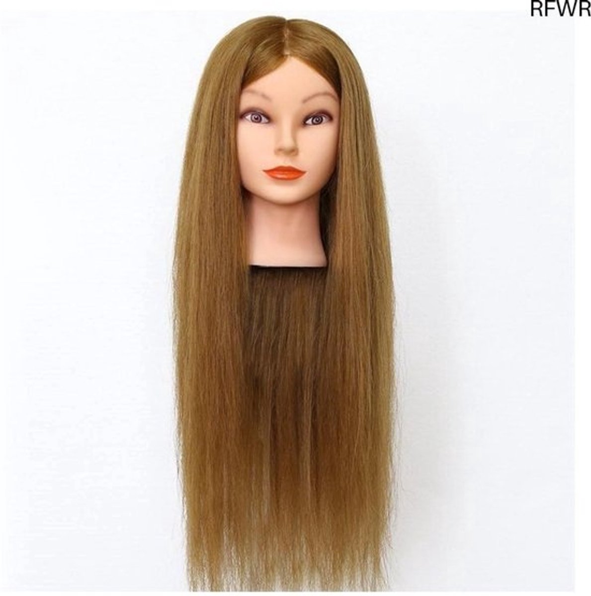 RFWR® Kappershoofd 26 inch - Oefenhoofd met 90% echt haar voor knippen en stylen - Inclusief houder - Blond 66 cm