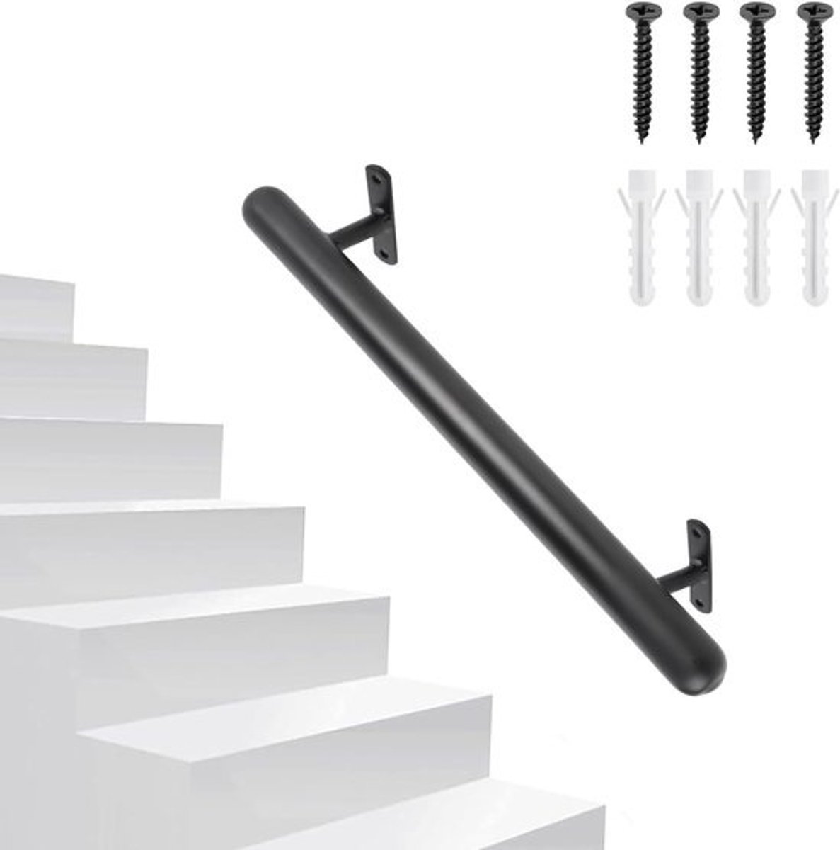 Trapleuning Metaal - Wandgreep Veiligheid - Veiligheid Buiten - Corrosiebestendig Ontwerp - 41 cm Lengte - Mat Zwart