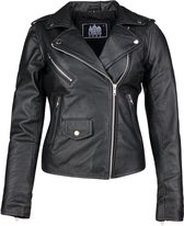 Urban 5884® - Amy - Perfecto Dames Jas - Zilveren Schuine Rits – Zwart - Lams Leer – Maat S