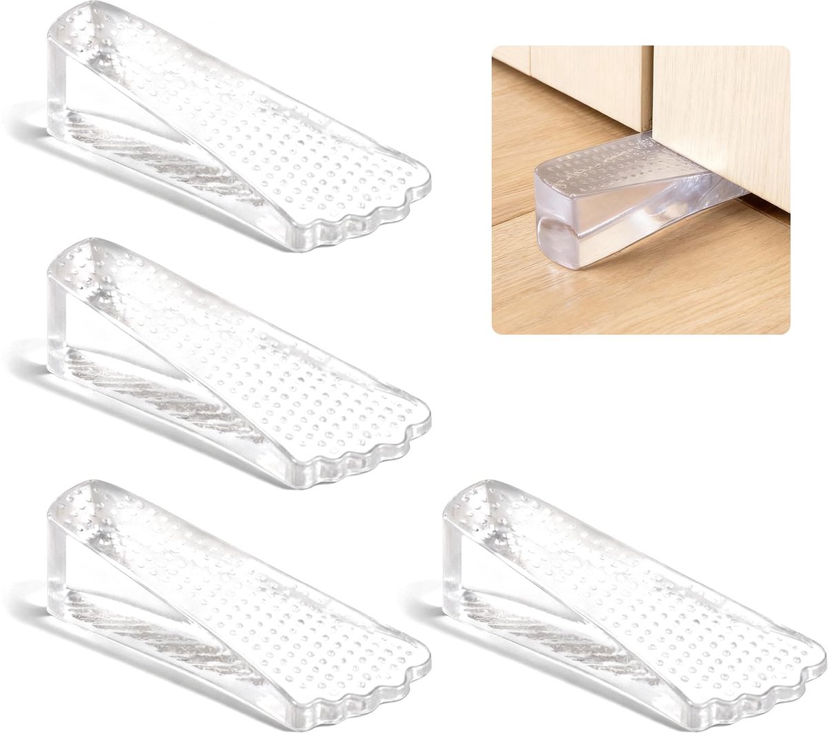 Deurwig - Antislip Rubber Kunststof - Voor Deuren Ramen Harde Vloeren Badkamer Balkondeur Kinderkamer - Transparant 4 stuks