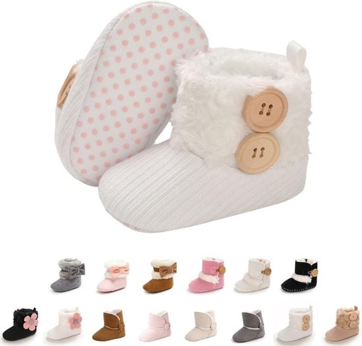 Witte Gebreide Babyslofjes met Zachte Voering voor Meisjes en Jongens (0-18 maanden) - Anti-slip Prewalkers