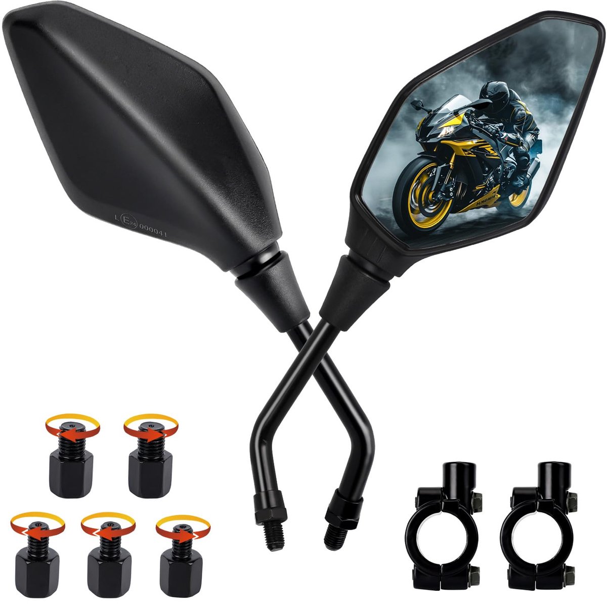 Motorfiets Achteruitkijkspiegel - E-gekeurd - Universeel met rechts- en linksgewinde - Voor Scooter, E-bike, ATV, Bromfiets - M8 en M10 Schroefdraad
