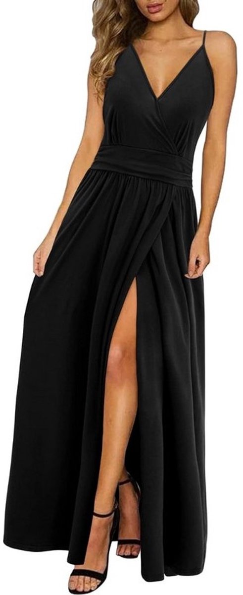 Zomer Maxi Jurk Dames met V-hals en Split - Mouwloos en Casual