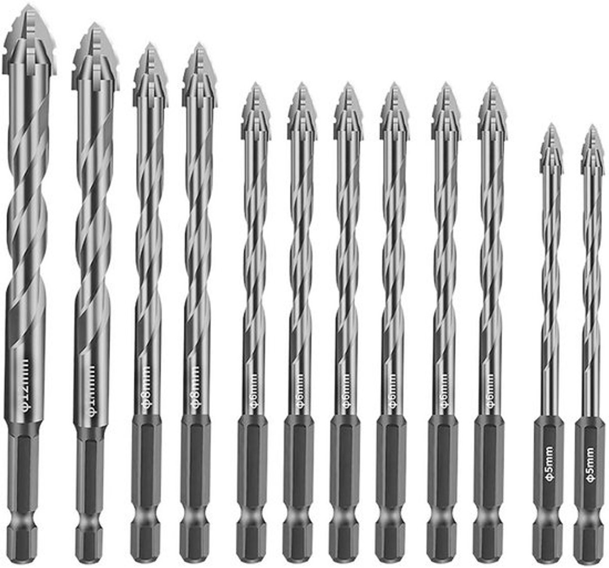 12 Delige Zaagtand Boorset met Hardmetalen Punt voor Tegel, Glas, Hout en Metaal