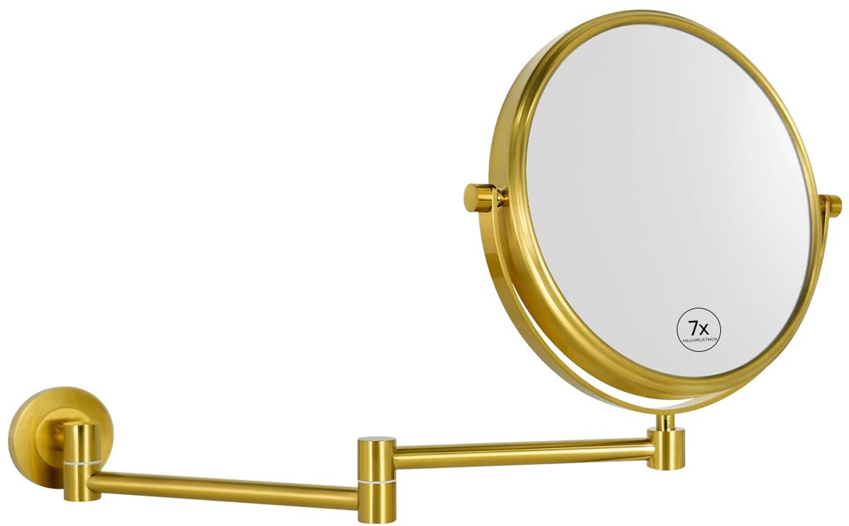 Make-upspiegel - Wandmontage Dubbelzijdig met 7x/1x Vergroting - Voor de Badkamer - Antiek Goud Ø 20 cm